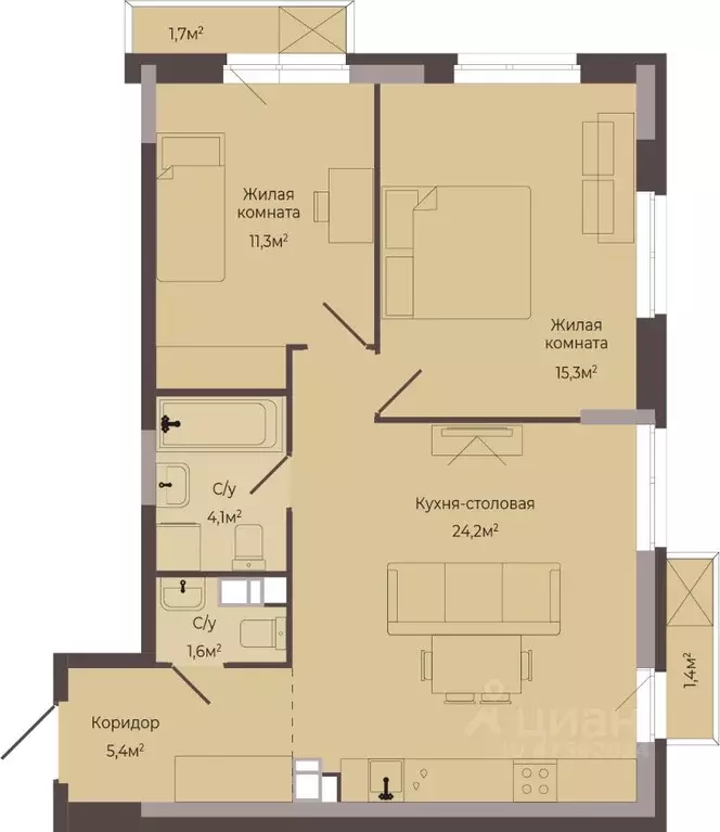 2-к кв. Нижегородская область, Нижний Новгород Соцгород жилрайон, 1-й ... - Фото 1