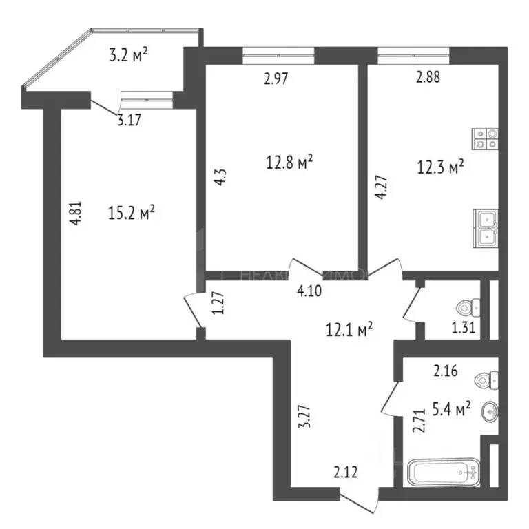 2-к кв. Тюменская область, Тюмень Широтная ул., 29к3 (59.5 м) - Фото 1