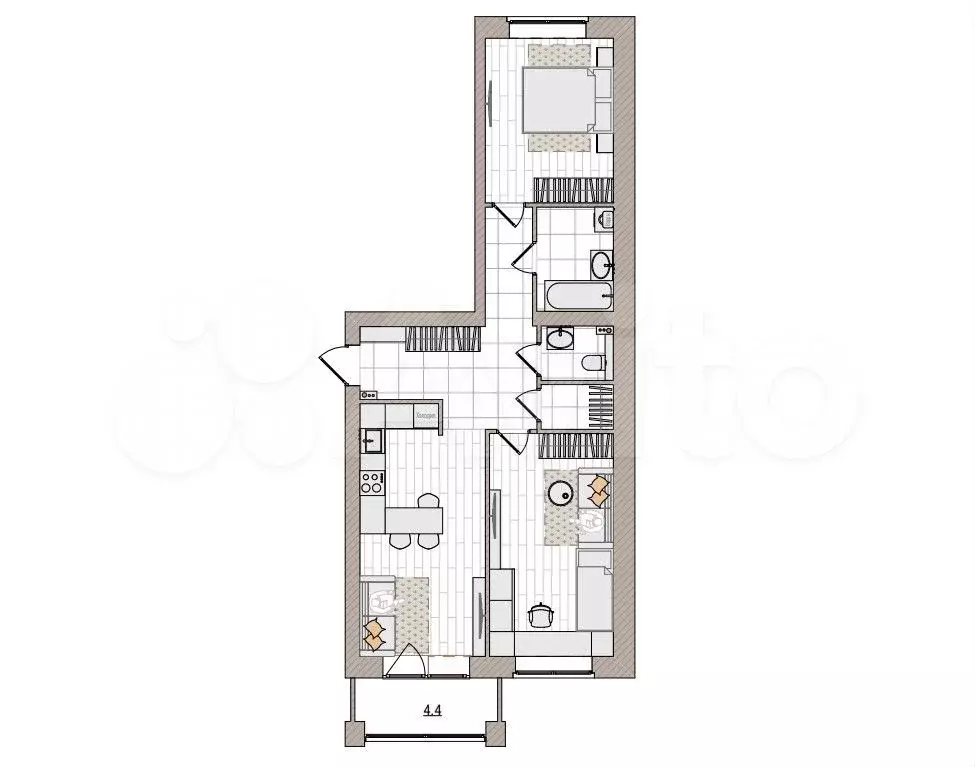 3-к. квартира, 70,8 м, 6/6 эт. - Фото 0