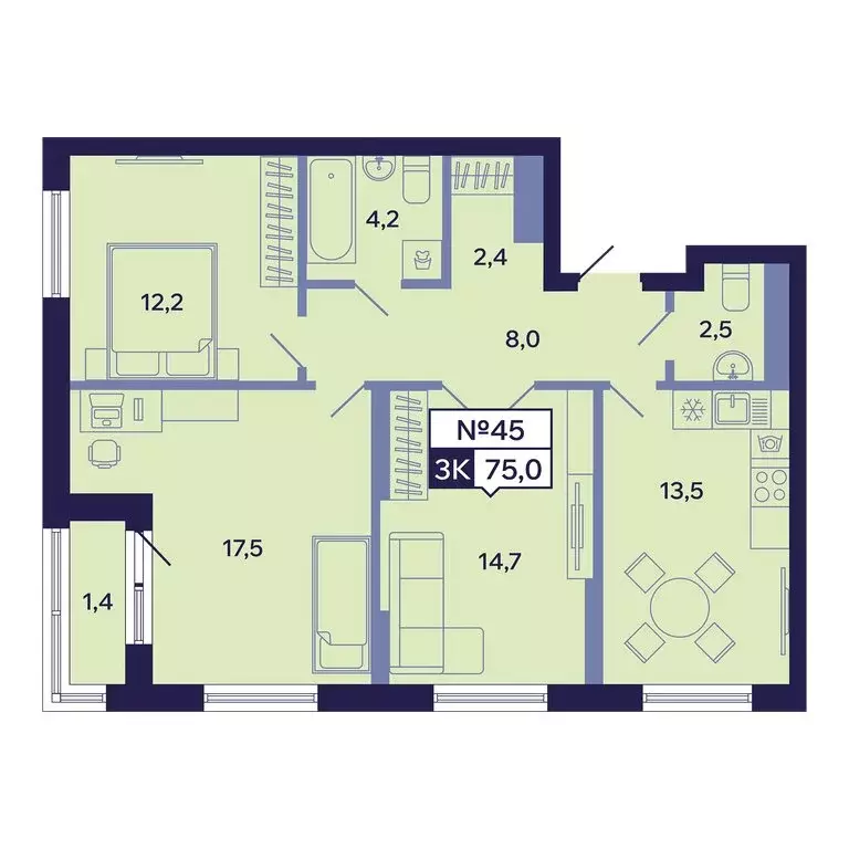 3-комнатная квартира: Якутск, Новопортовская улица, 1А/1 (76.4 м) - Фото 1