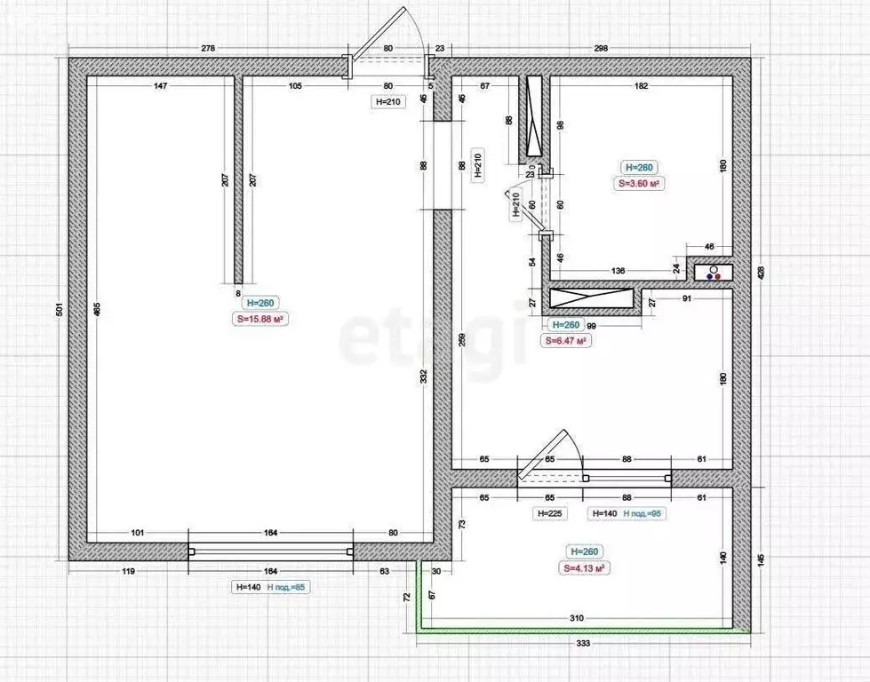 1-комнатная квартира: Казань, улица Академика Глушко, 3 (28.2 м) - Фото 2
