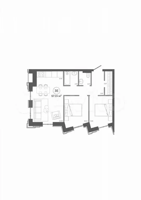 3-к. квартира, 57,2 м, 6/9 эт. - Фото 0