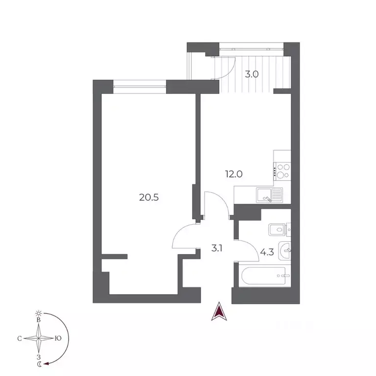 1-к кв. Новосибирская область, Новосибирск Оскар жилой комплекс (42.9 ... - Фото 1