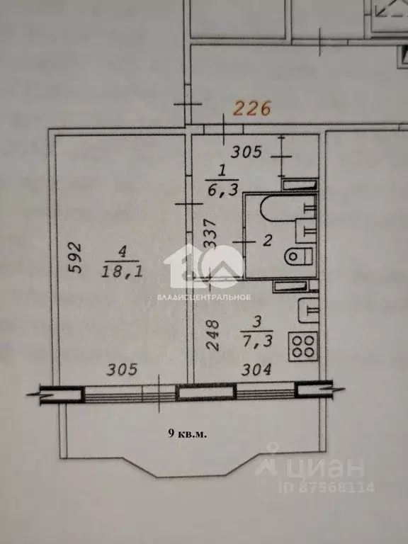 Квартира, 1 комната, 35.1 м - Фото 1