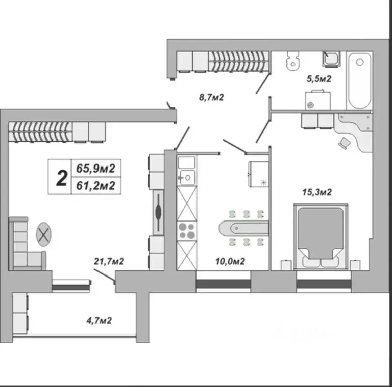 2-к кв. Тамбовская область, Тамбов ул. Чичерина, 7к2 (65.9 м) - Фото 0