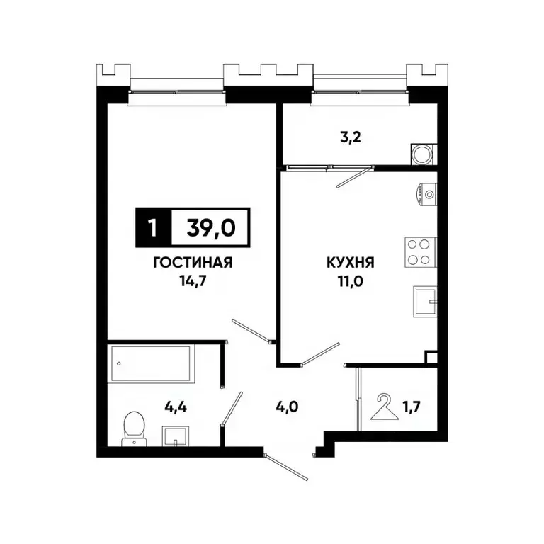 1-к кв. Ставропольский край, Ставрополь просп. Российский, 16к1 (39.0 ... - Фото 1