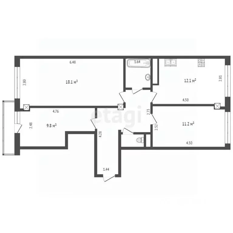 3-к кв. Вологодская область, Вологда ул. Чернышевского, 122Ак1 (66.2 ... - Фото 2