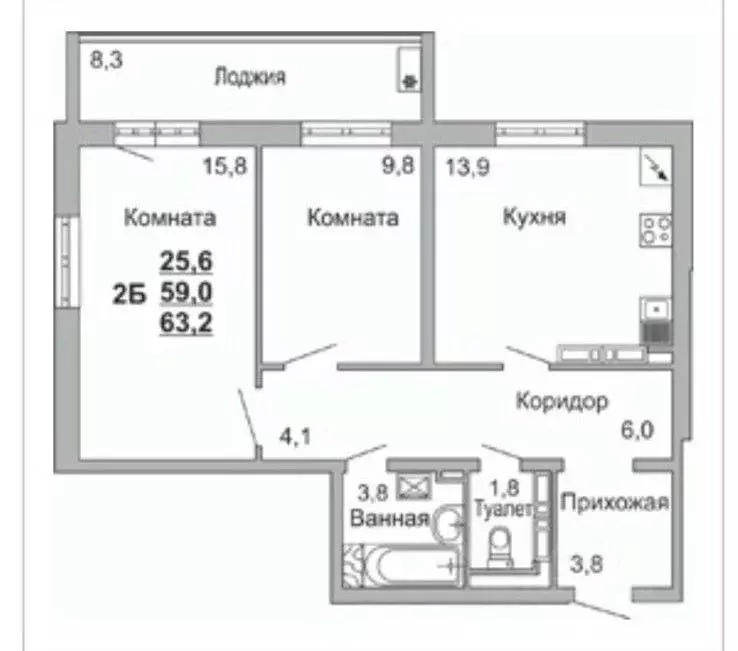 2-к кв. Татарстан, Набережные Челны просп. Яшьлек, 6А (63.0 м) - Фото 1