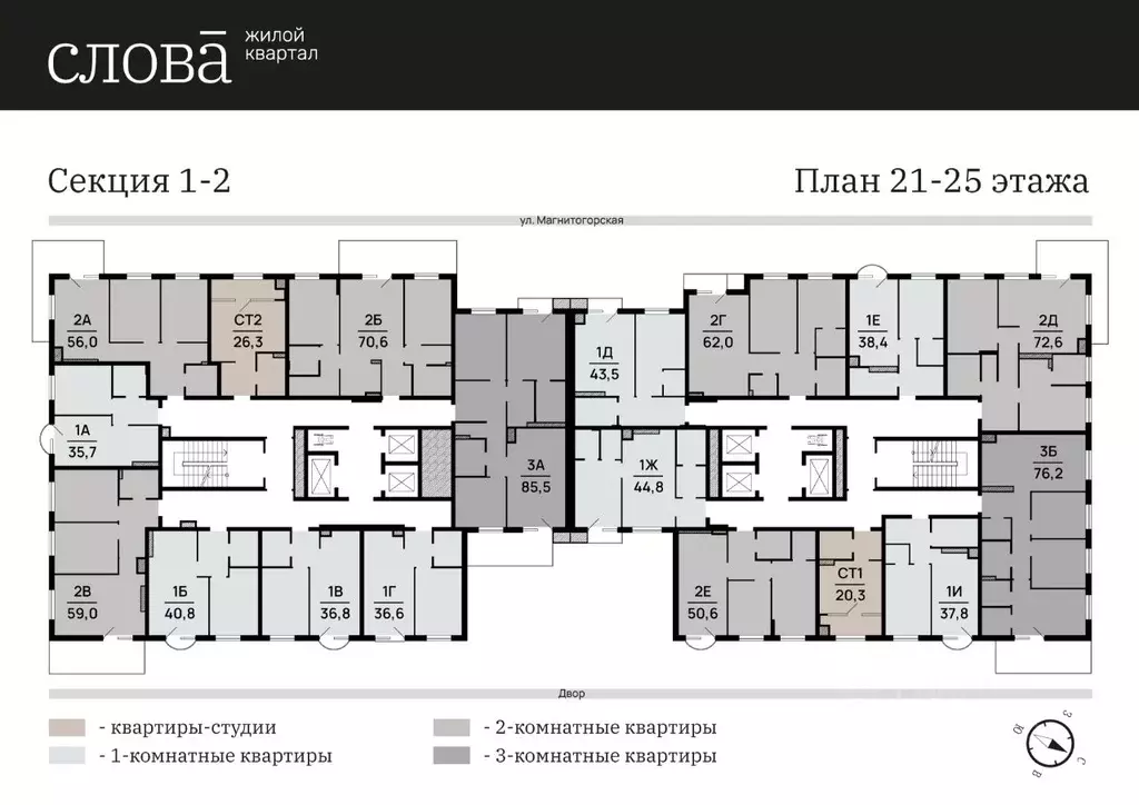 2-к кв. Астраханская область, Астрахань Магнитогорская ул., 1 (73.22 ... - Фото 1