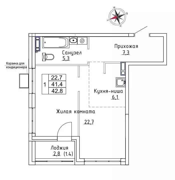 Квартира-студия: Новый, улица Ленина, 6с1 (42.8 м) - Фото 0