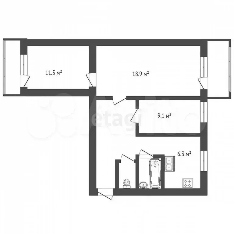 3-к. квартира, 57,2 м, 5/9 эт. - Фото 0