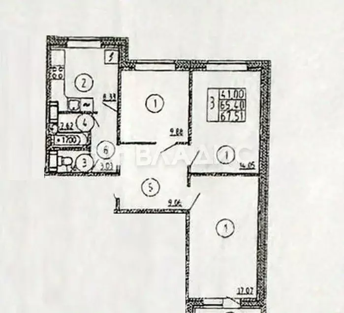 3-к кв. Башкортостан, Стерлитамак Крымская ул., 26 (65.4 м) - Фото 2