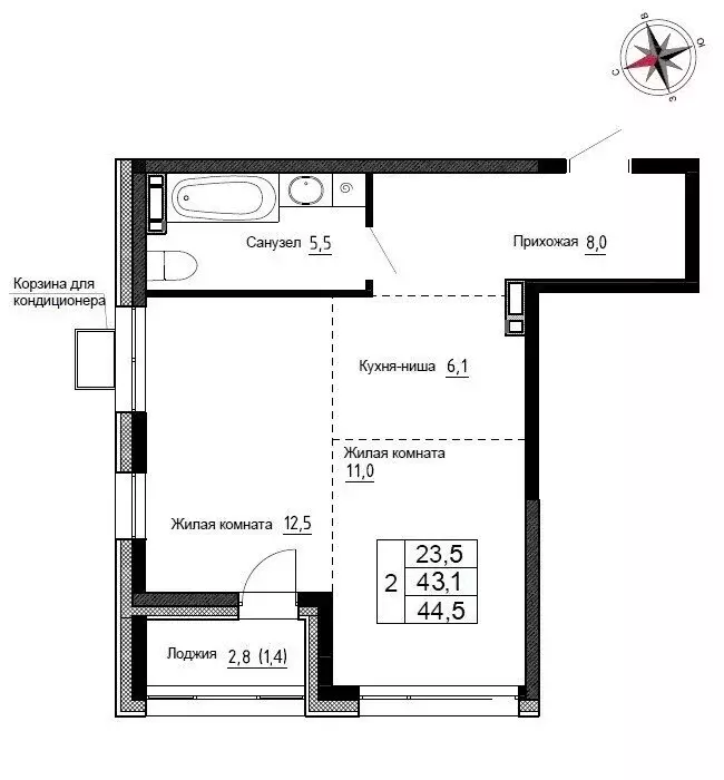 Квартира-студия: Новый, улица Ленина, 6с1 (44.5 м) - Фото 0