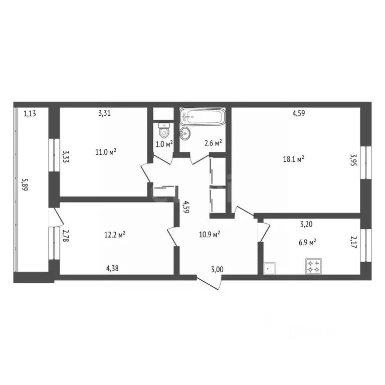 3-к кв. Амурская область, Благовещенск Студенческая ул., 45/3 (64.2 м) - Фото 1