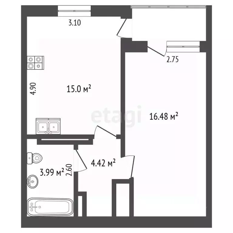 1-к кв. Севастополь ул. Челнокова, 29к3 (40.6 м) - Фото 1