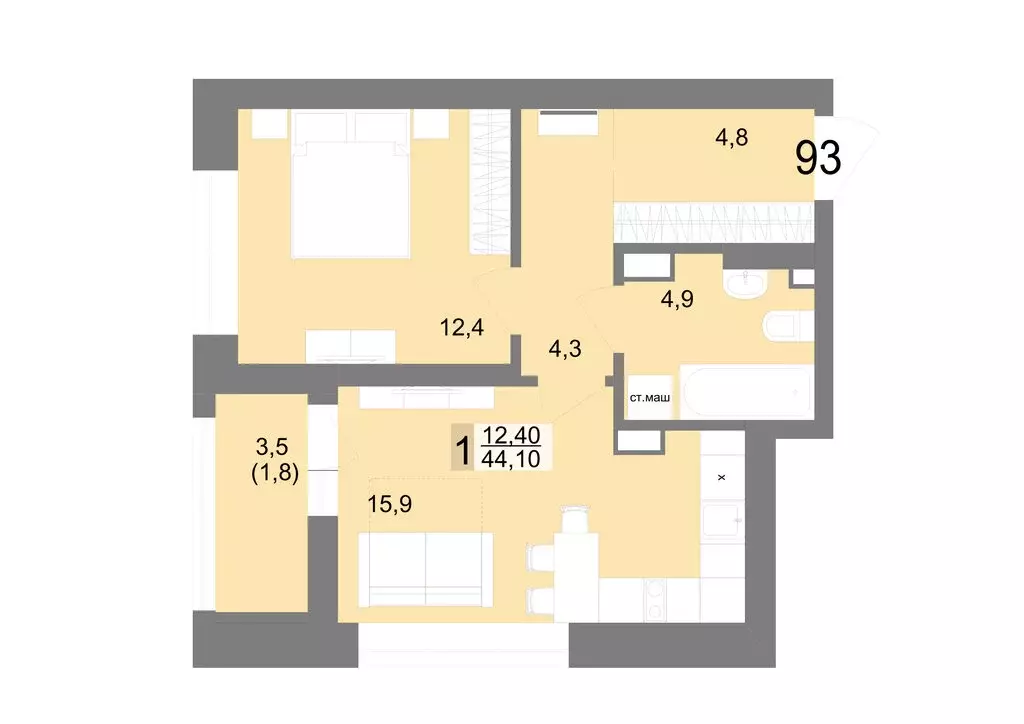 1-комнатная квартира: Екатеринбург, Посадская улица, 26 (44.1 м) - Фото 1