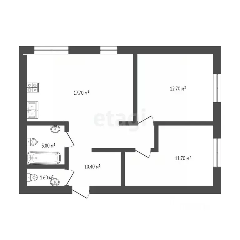 2-к кв. Тюменская область, Тюмень ул. Владислава Крапивина, 8 (58.0 м) - Фото 1