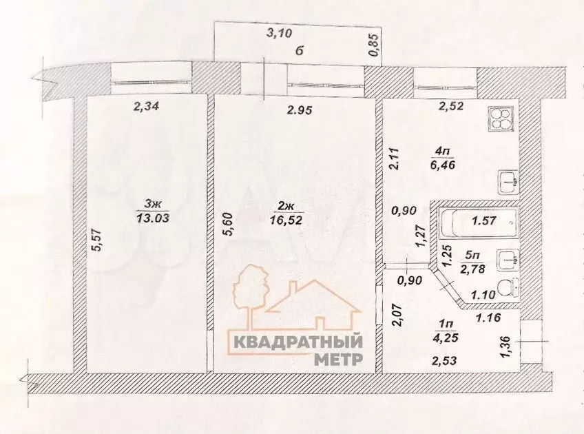 2-к. квартира, 43 м, 4/5 эт. - Фото 0