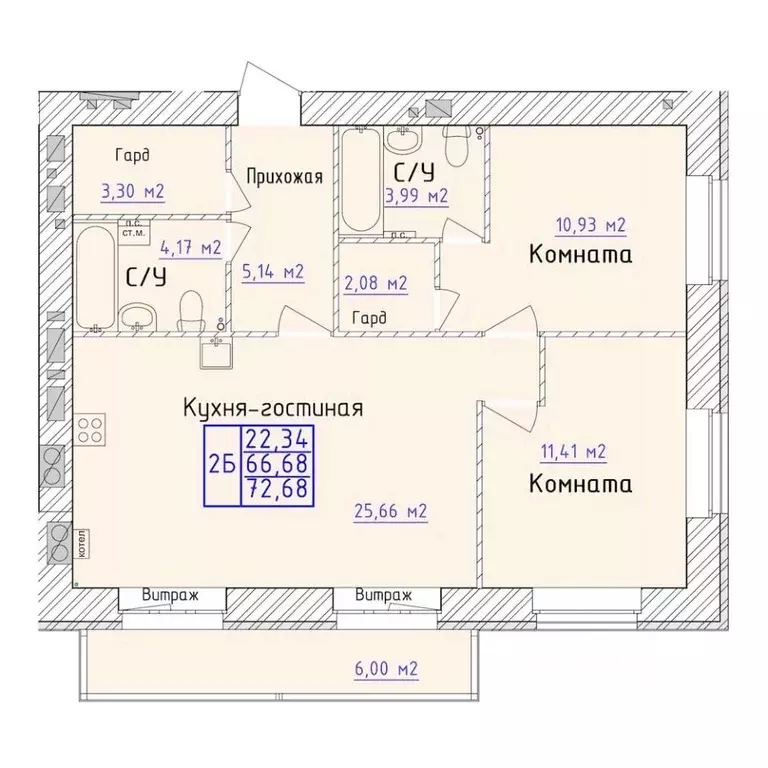 2-к кв. Ярославская область, Ярославль 1-й мкр,  (72.68 м) - Фото 0