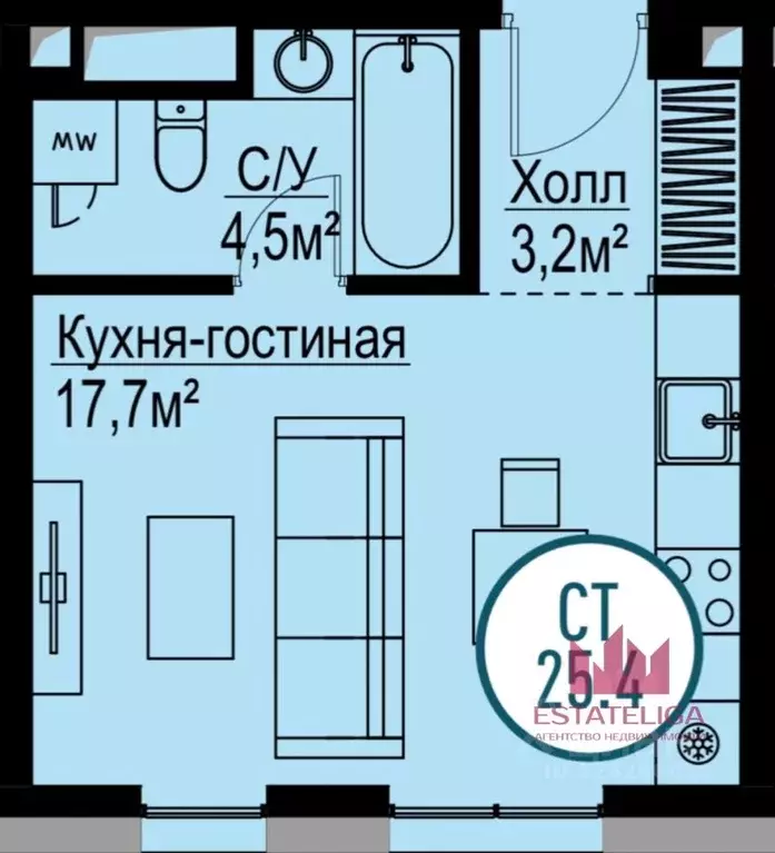 Студия Москва Волгоградский просп., 32/5к1 (26.0 м) - Фото 2