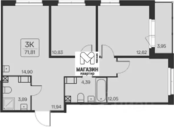 3-к кв. Ленинградская область, Всеволожск ул. Цветочная, 5 (71.81 м) - Фото 1