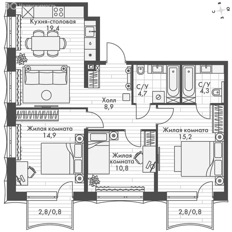 3-комнатная квартира: Нижний Новгород, историческая территория Старый ... - Фото 2