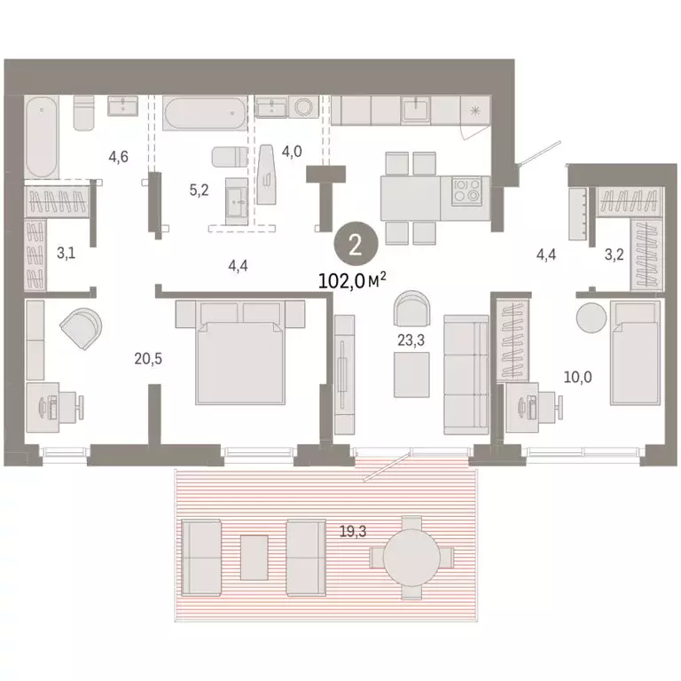 2-комнатная квартира: Омск, Кировский округ (101.96 м) - Фото 2