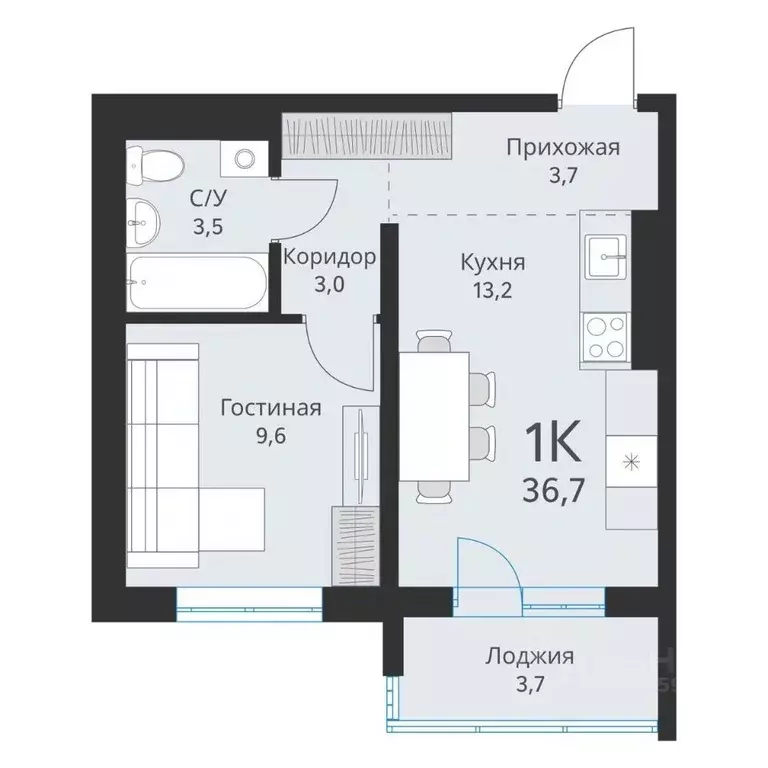 1-к кв. Новосибирская область, Обь  (34.9 м) - Фото 0