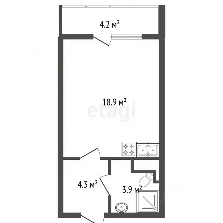 Студия Санкт-Петербург пос. Шушары, ул. Валдайская, 6к1 (26.9 м) - Фото 2
