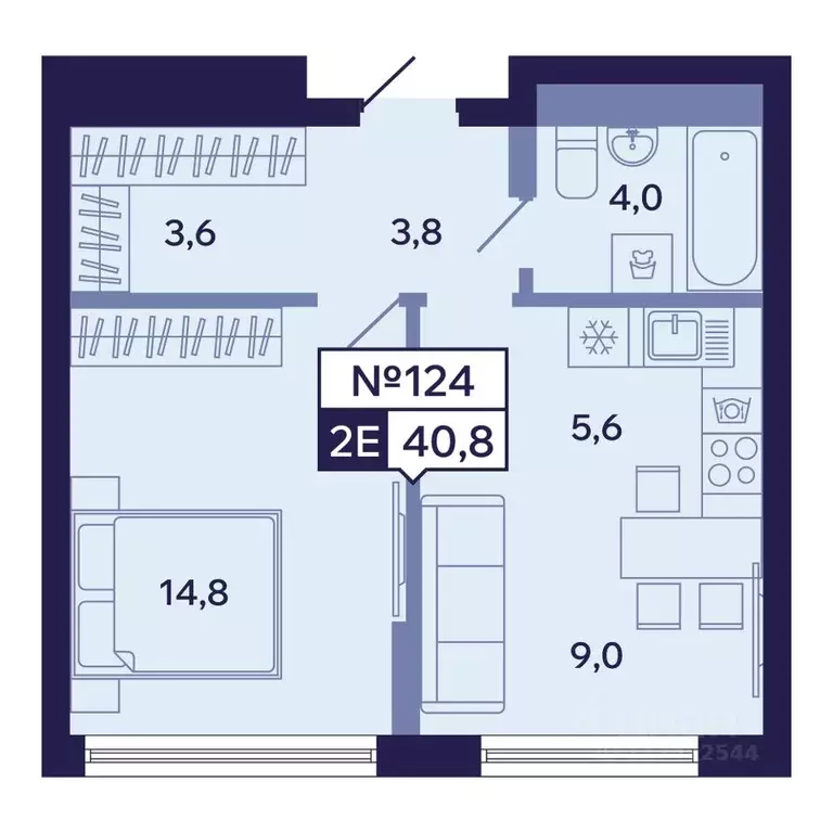 2-к кв. Саха (Якутия), Якутск ул. Новопортовская, 1А/1 (40.8 м) - Фото 1