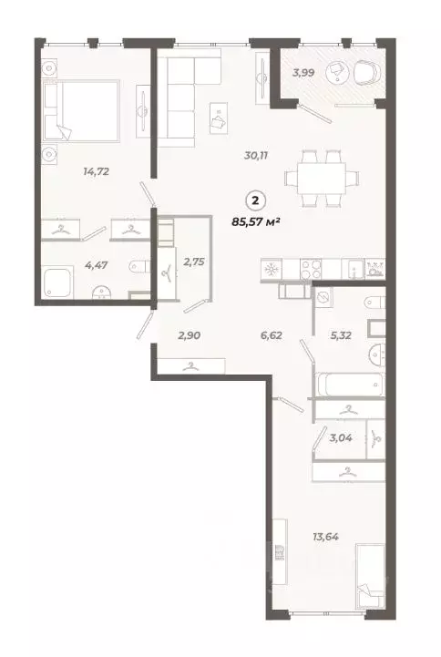 2-к кв. Санкт-Петербург ул. Коли Томчака, 21Д (85.58 м) - Фото 0