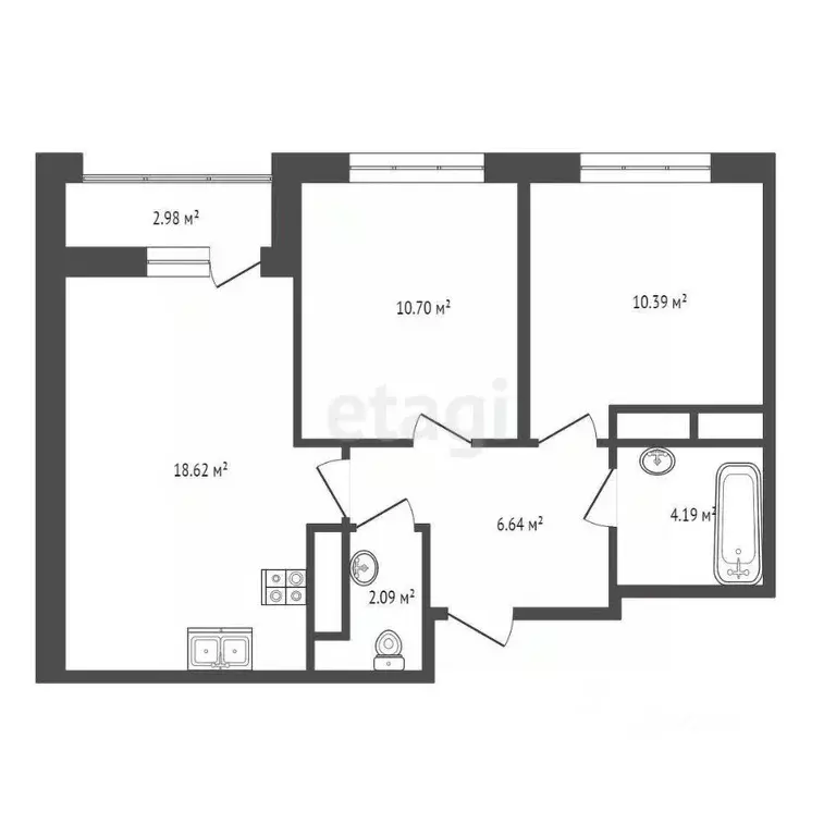 2-к кв. Тюменская область, Тюмень ул. Фармана Салманова, 23 (52.5 м) - Фото 2
