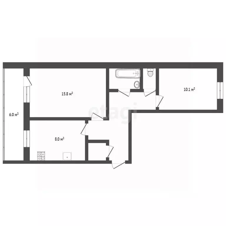 2-к кв. Тюменская область, Тюмень ул. Федюнинского, 13 (48.0 м) - Фото 2