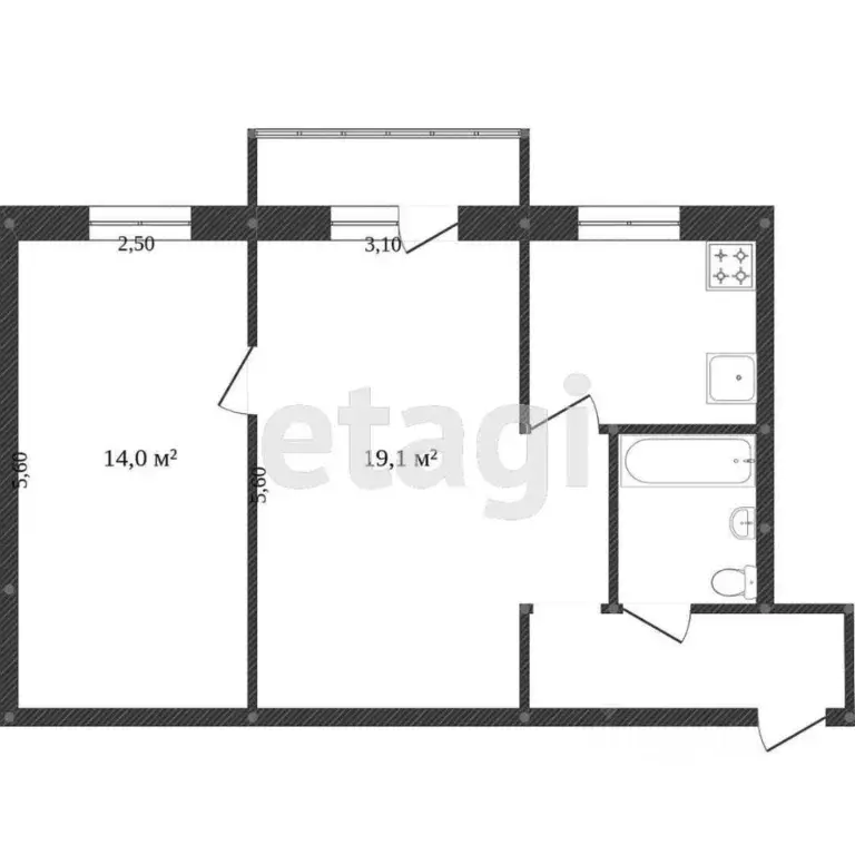 2-к кв. Ханты-Мансийский АО, Сургут Набережный просп., 51 (45.4 м) - Фото 2