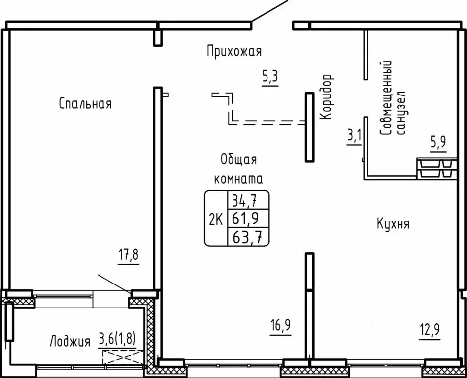 2-к кв. Новосибирская область, Новосибирск  (63.7 м) - Фото 0