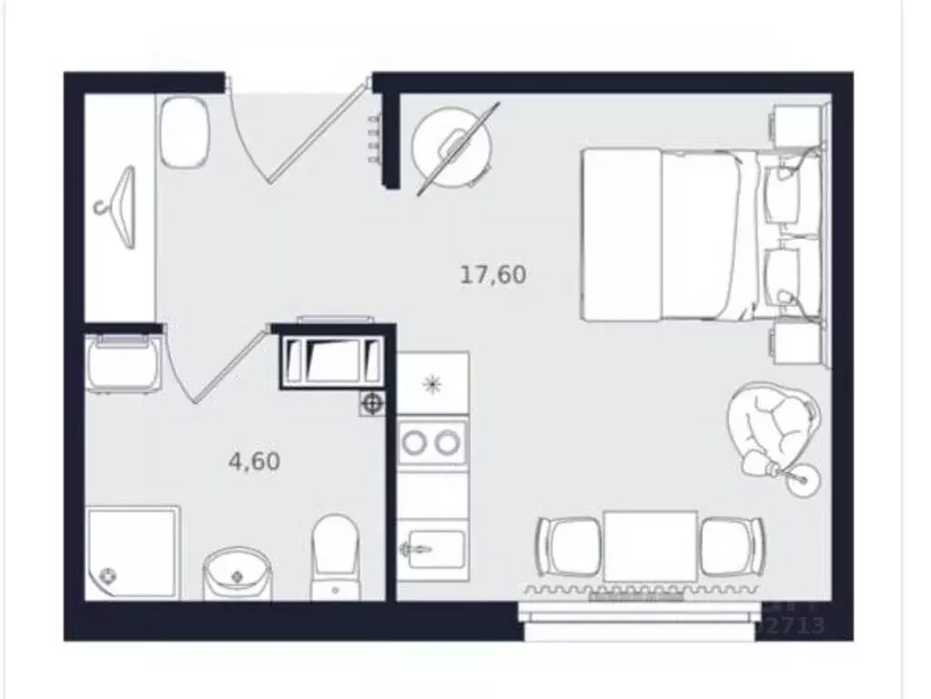 Студия Санкт-Петербург Витебский просп., 99к1 (22.2 м) - Фото 2