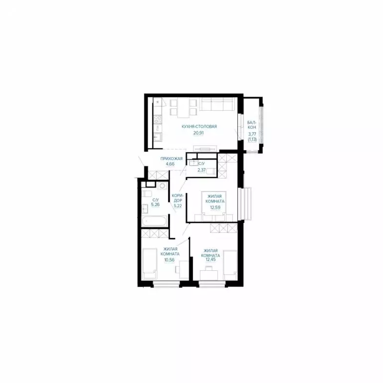 3-комнатная квартира: Екатеринбург, жилой район Эльмаш, жилой комплекс ... - Фото 1