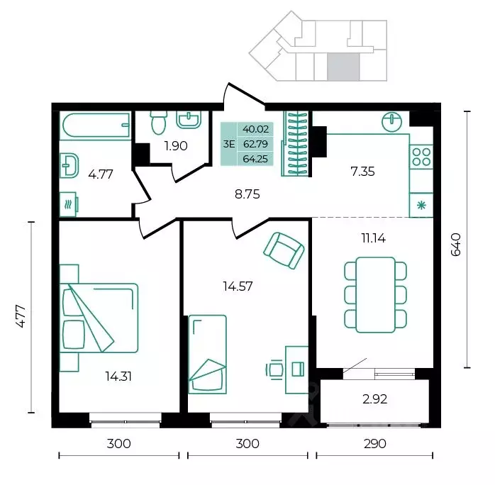 3-к кв. Адыгея, Майкопский район, пос. Тульский  (64.25 м) - Фото 1