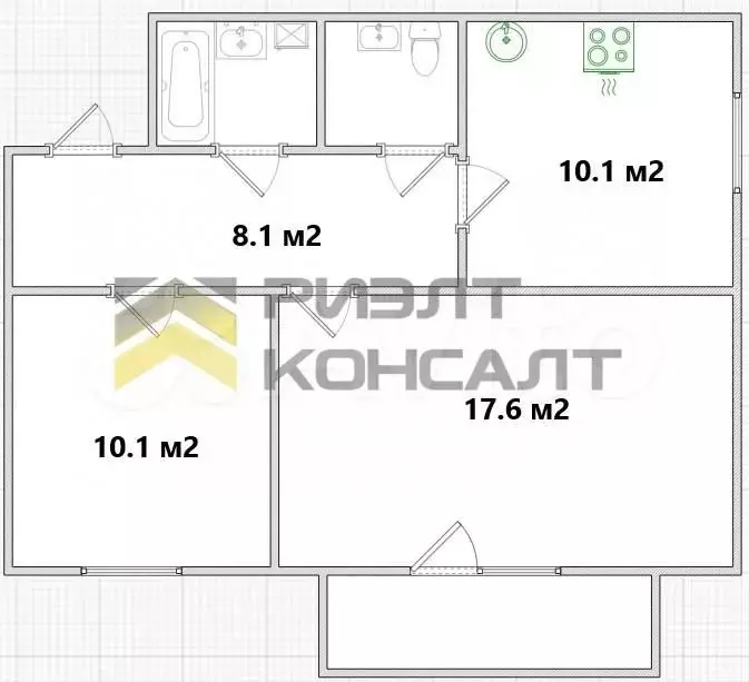 2-к. квартира, 51,3 м, 2/4 эт. - Фото 0