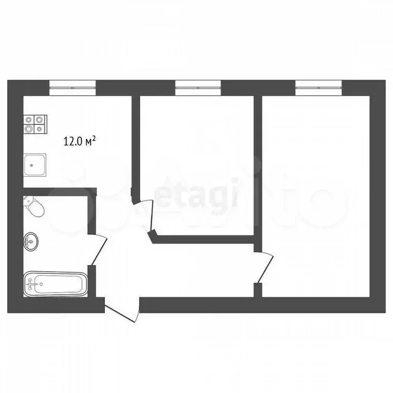 2-к. квартира, 59,3 м, 4/4 эт. - Фото 0
