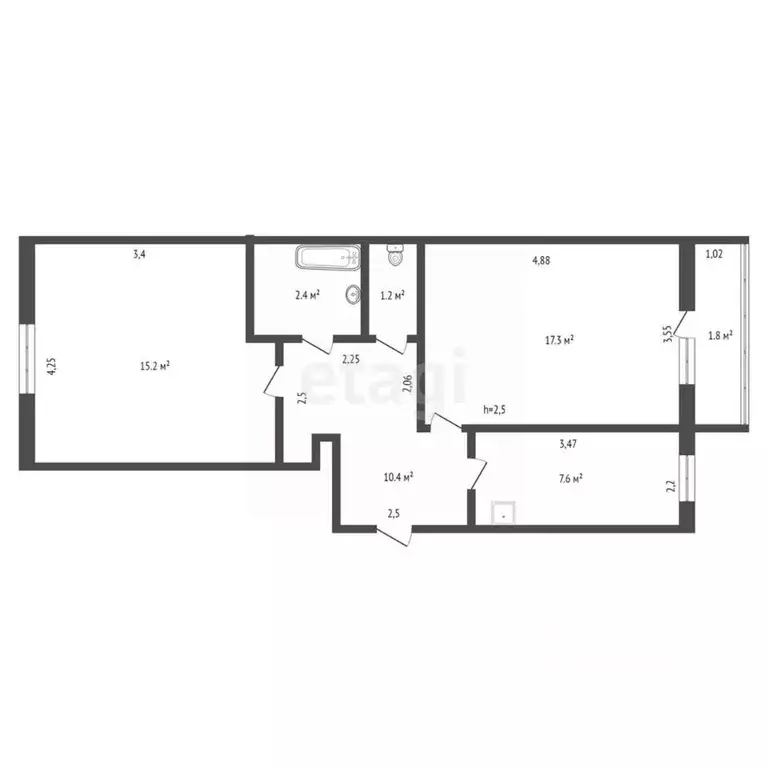 2-к кв. Брянская область, Брянск ул. Володарского, 72 (54.1 м) - Фото 0