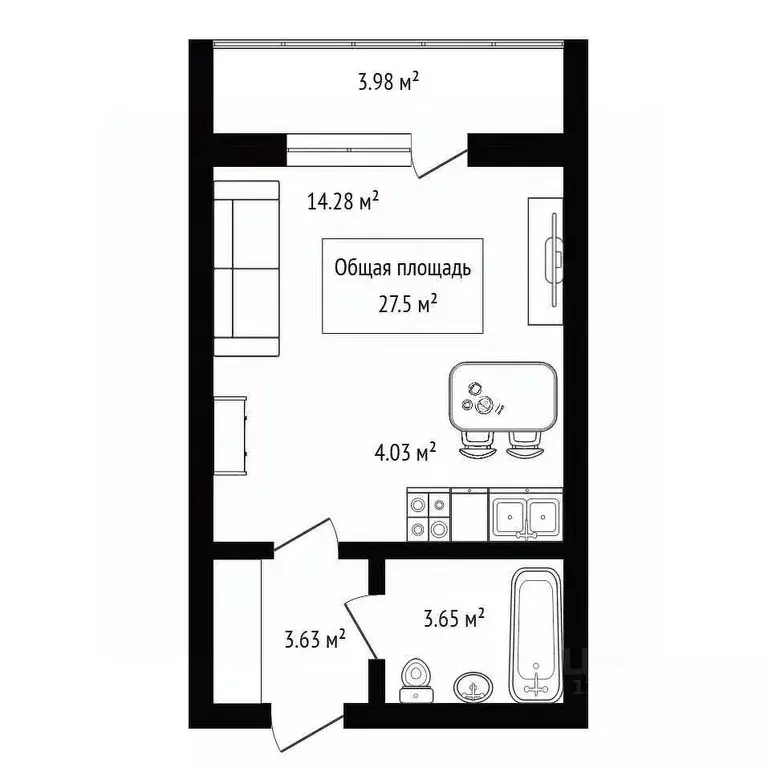 Студия Новосибирская область, Новосибирск 2-я Воинская ул., 53 (27.5 ... - Фото 2