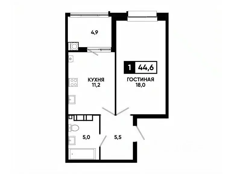 1-к кв. Ставропольский край, Ставрополь ул. Андрея Голуба, 14к2 (44.6 ... - Фото 0