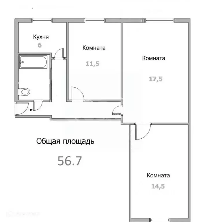 3-к кв. Татарстан, Казань ул. Аделя Кутуя, 1 (57.6 м) - Фото 2