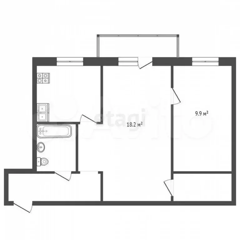 2-к. квартира, 44 м, 4/5 эт. - Фото 0