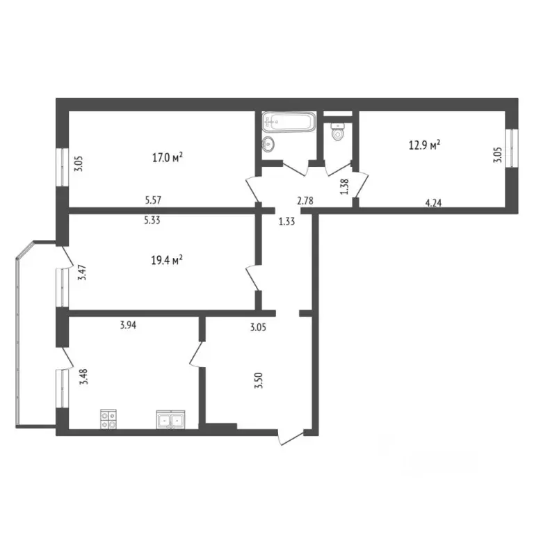 3-к кв. Тюменская область, Тюмень ул. Московский Тракт, 167 (87.0 м) - Фото 2
