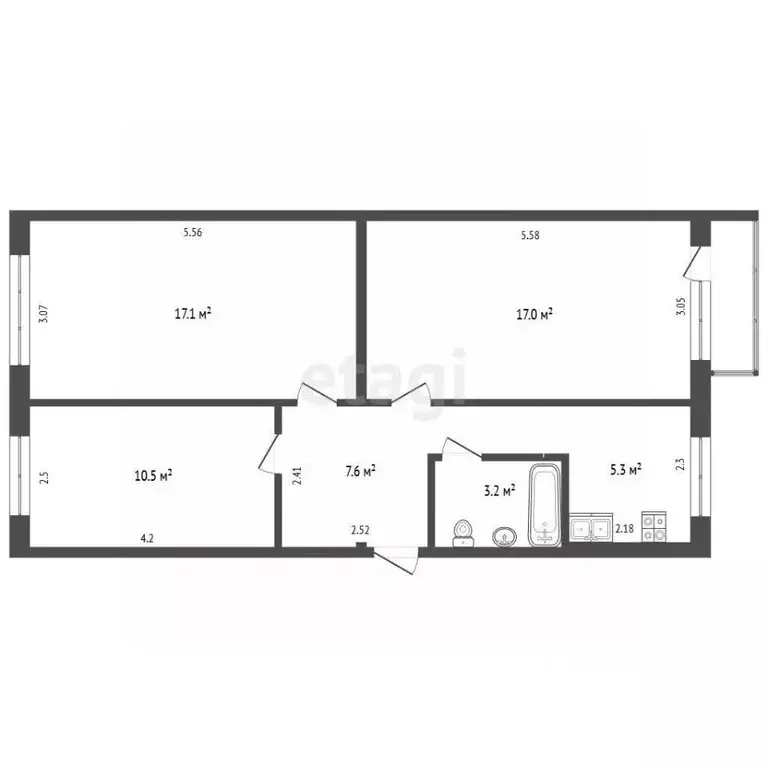 3-к кв. Архангельская область, Архангельск ул. Гайдара, 23 (60.7 м) - Фото 1