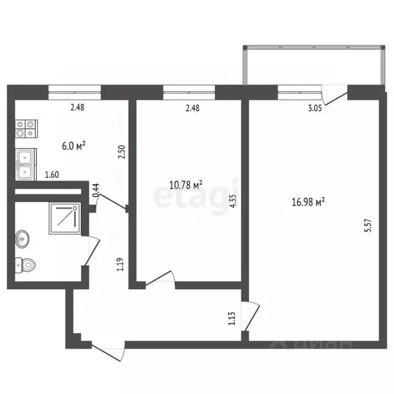 2-к кв. Марий Эл, Йошкар-Ола просп. Гагарина, 24 (42.8 м) - Фото 0