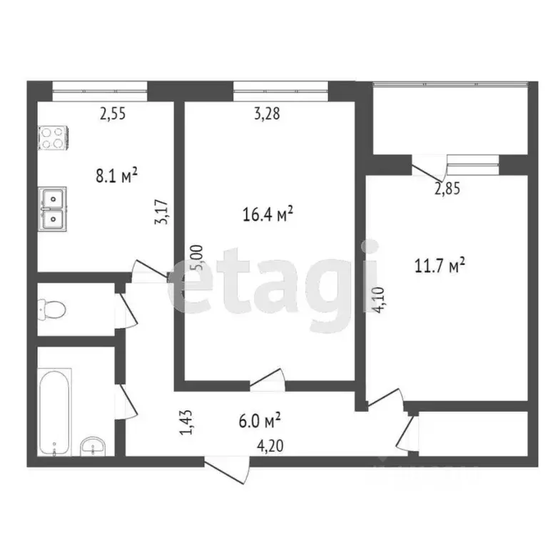 2-к кв. Тюменская область, Тюмень ул. 30 лет Победы, 138а (48.5 м) - Фото 2