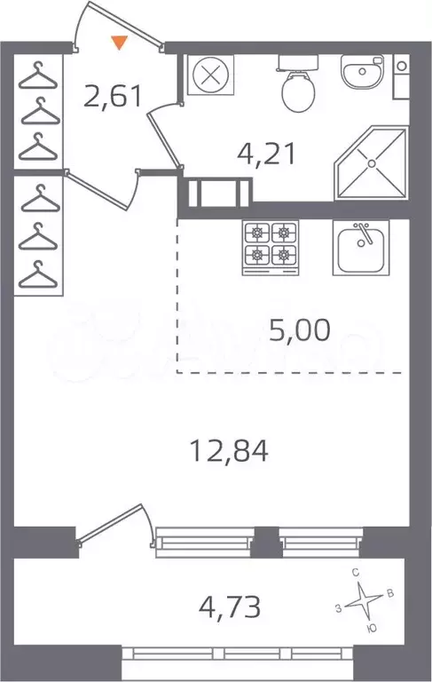 квартира-студия, 27 м, 5/16 эт. - Фото 0